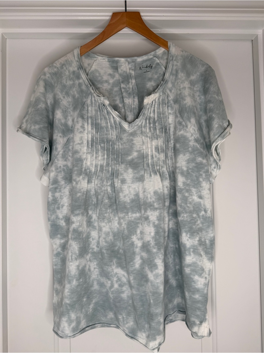 Wonderly Women’s Tie-Dye Pintuck Short Sleeve Top, Sz.L